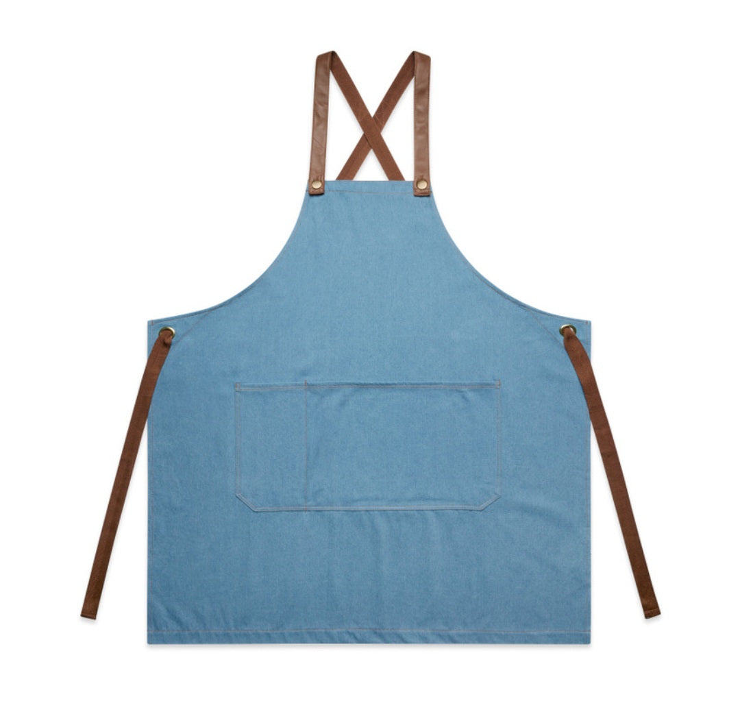 AS COLOURS- DENIM APRON L, WITH LOGO DESIGN/ QUANTITY OF 5