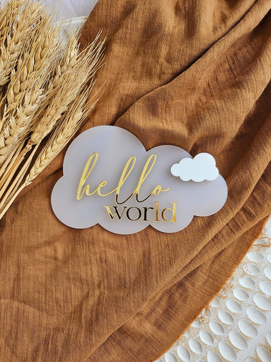 HELLO WORLD- CLOUD ANNOUNCMENT PLAQUE