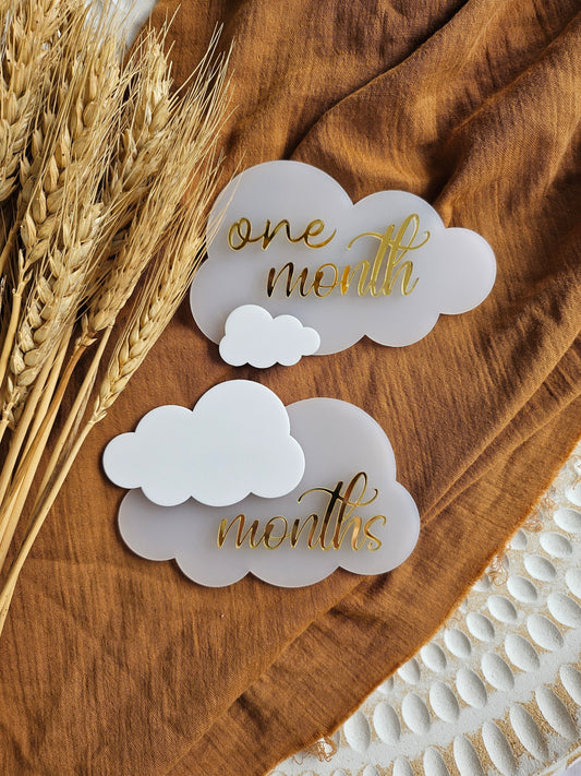 REUSABLE MONTHLY MILESTONE PLAQUE SET- CLOUD