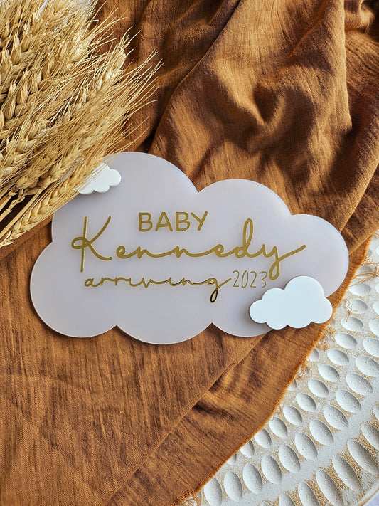 CLOUD PREGNANCY ANNOUNCEMENT PLAQUE- PERSONALISED