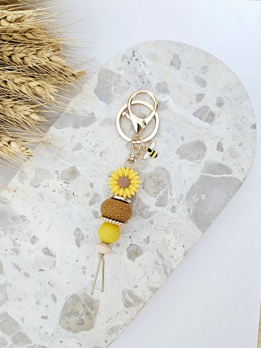 KEYRING- SUNFLOWER AND BEE