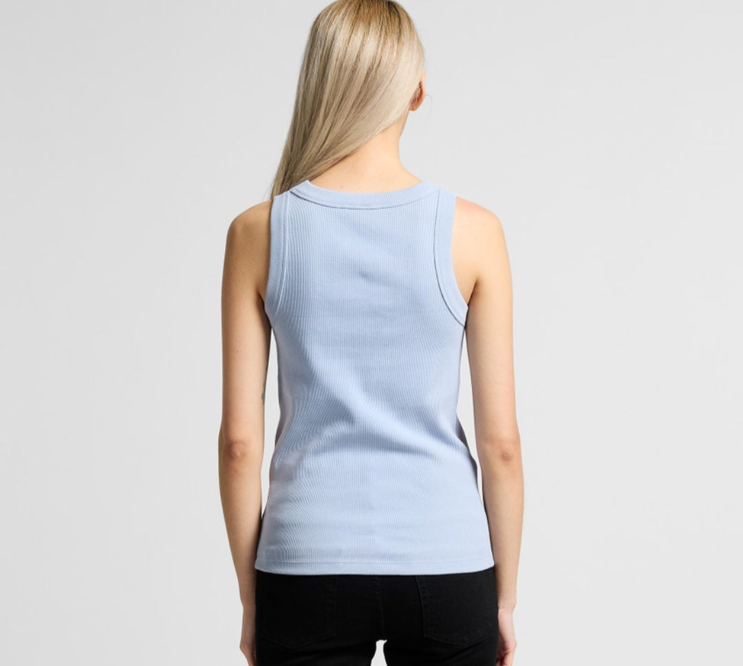 AS COLOURS- WO'S ORGANIC RIB TANK/ FRONT AND BACK LOGO DESIGN, SINGLE TANK ONLY