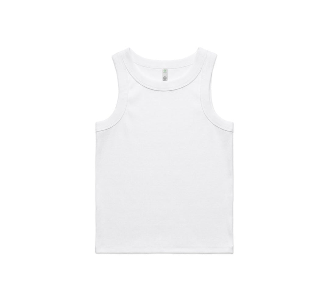 AS COLOURS- WO'S ORGANIC RIB TANK/ FRONT AND BACK LOGO DESIGN, SINGLE TANK ONLY