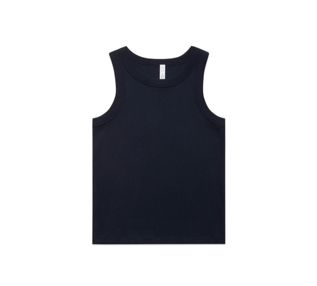 AS COLOURS- WO'S ORGANIC RIB TANK/ FRONT AND BACK LOGO DESIGN, SINGLE TANK ONLY