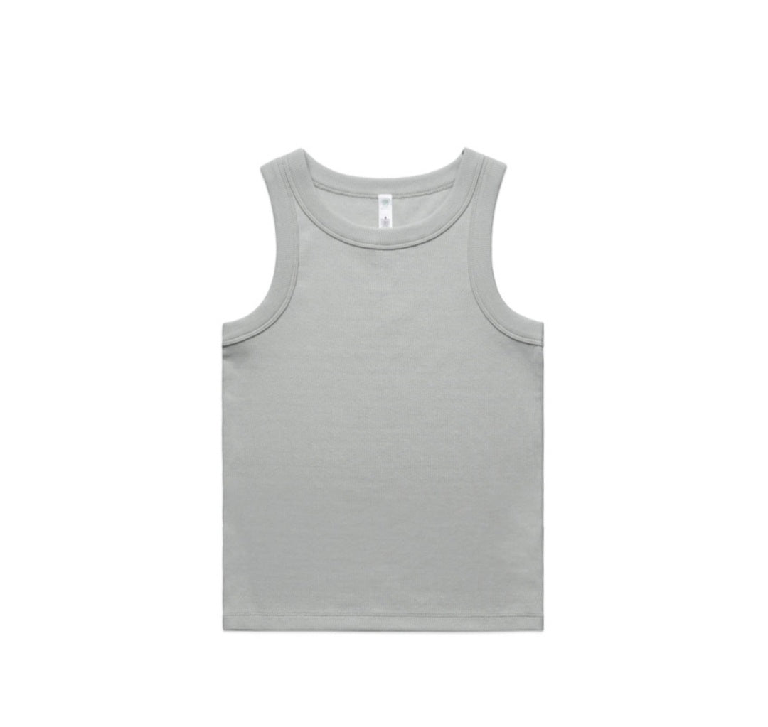 AS COLOURS- WO'S ORGANIC RIB TANK/ FRONT AND BACK LOGO DESIGN, SINGLE TANK ONLY
