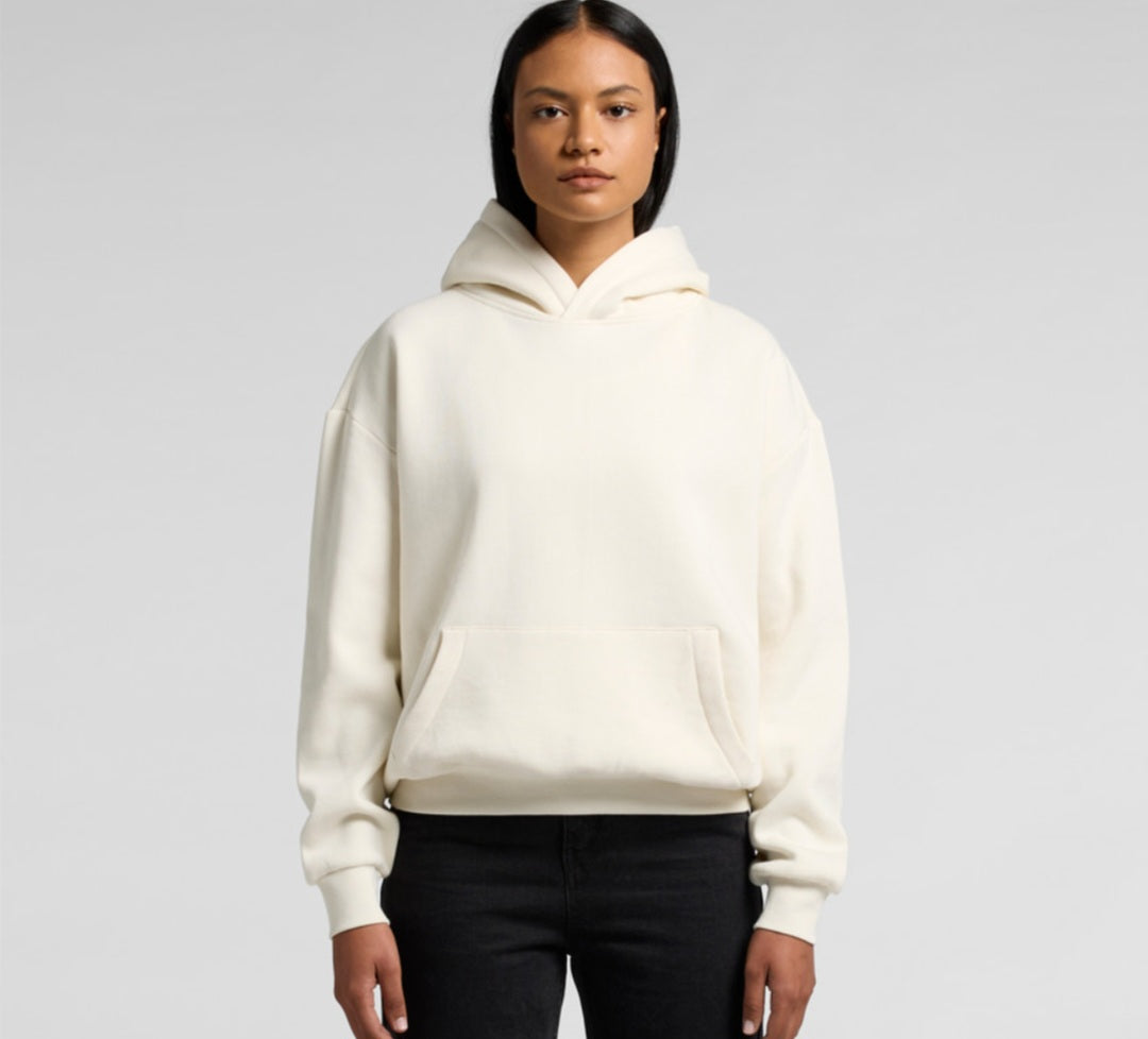 AS COLOURS- WO'S BOX HOOD/ FRONT AND BACK LOGO DESIGN, SINGLE HOOD ONLY