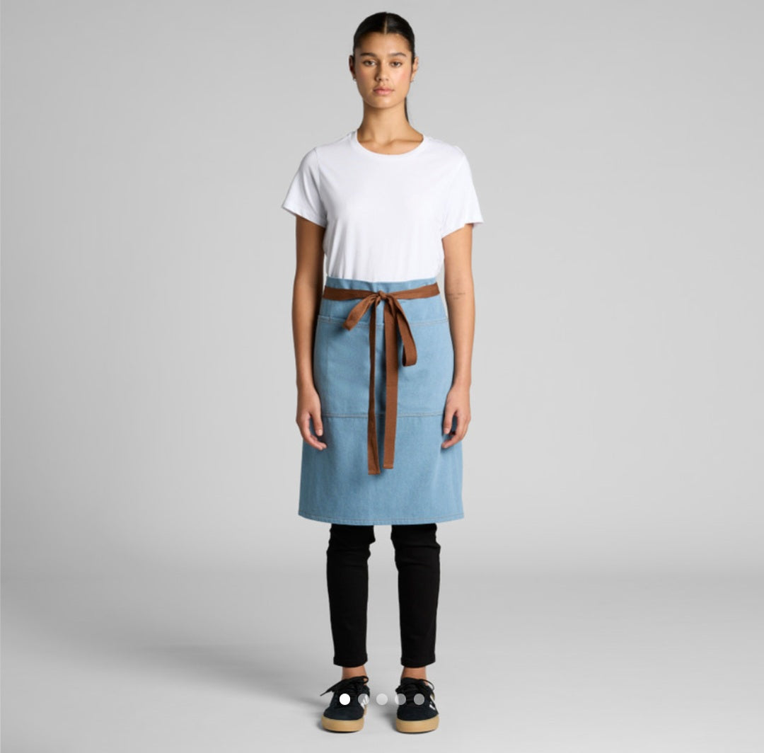 AS COLOURS- DENIM APRON 1/2, WITH LOGO DESIGN/ SINGLE APRON