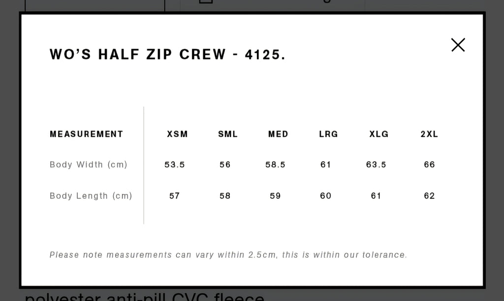 WOMENS HALF ZIP CREW- AS COLOURS