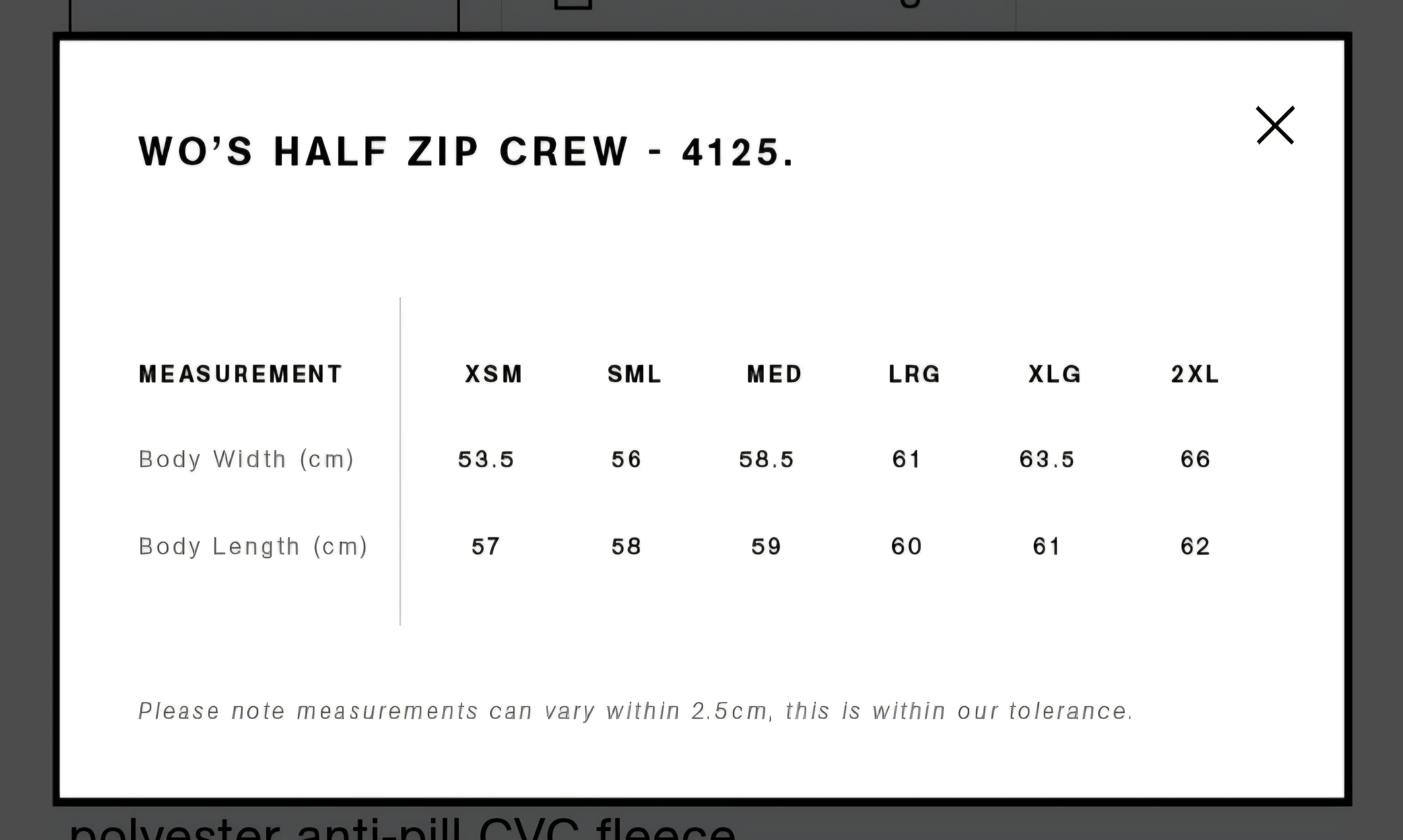 WOMENS HALF ZIP CREW- AS COLOURS
