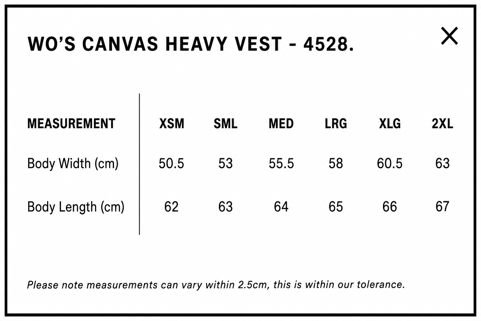 WOMANS CANVAS HEAVY VEST- AS COLOUR