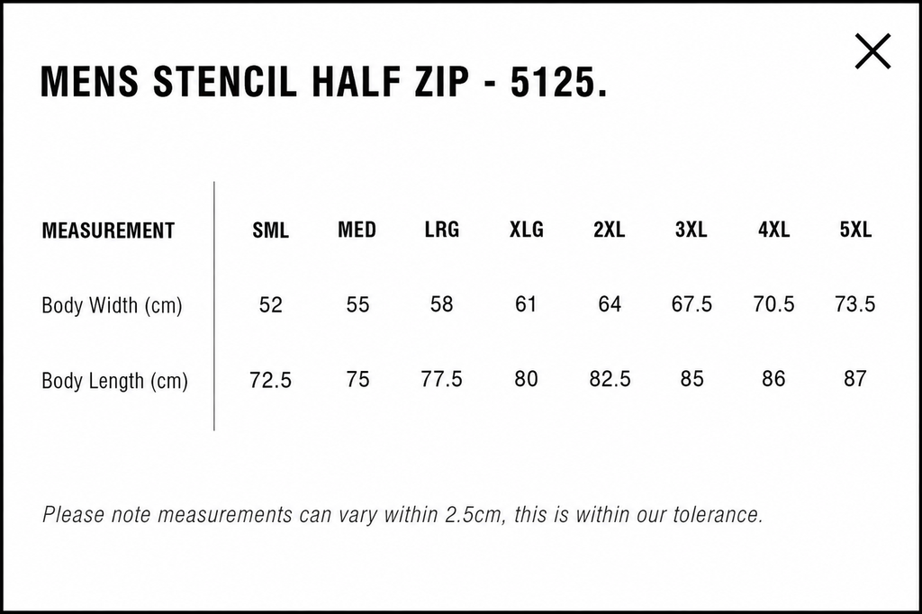 MENS STENCIL HALF ZIP- AS COLOURS
